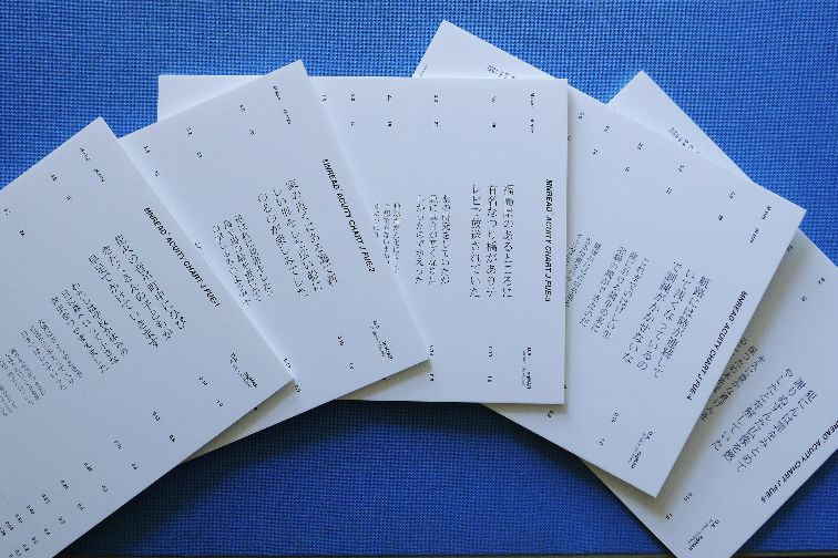 図2.4.1 小学生用MNREAD-J FUE の写真:小学生用MNREAD-J FUE の写真:文章の異なる5枚の読書チャートの写真